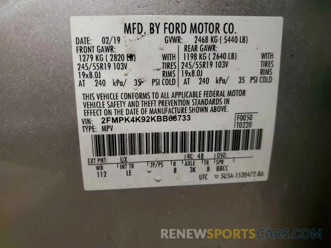 13 fotografías del automóvil dañado 2FMPK4K92KBB68733 FORD EDGE 2019