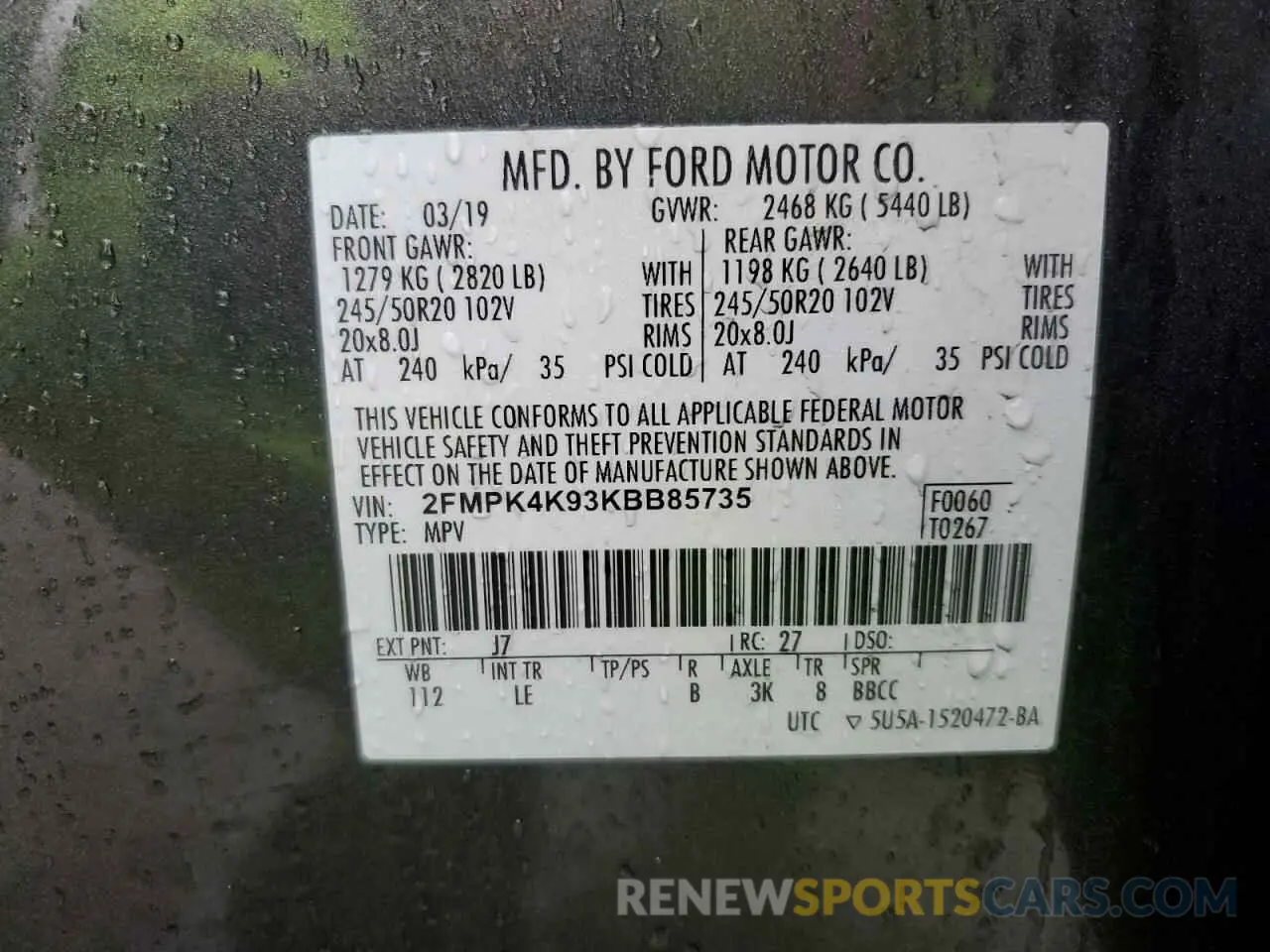 15 fotografías del automóvil dañado 2FMPK4K93KBB85735 FORD EDGE 2019