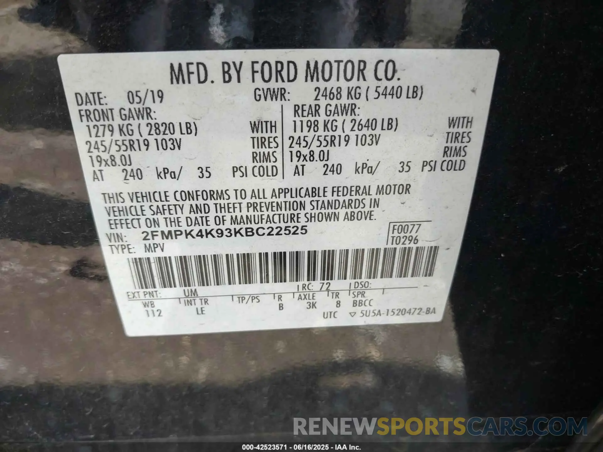9 fotografías del automóvil dañado 2FMPK4K93KBC22525 FORD EDGE 2019