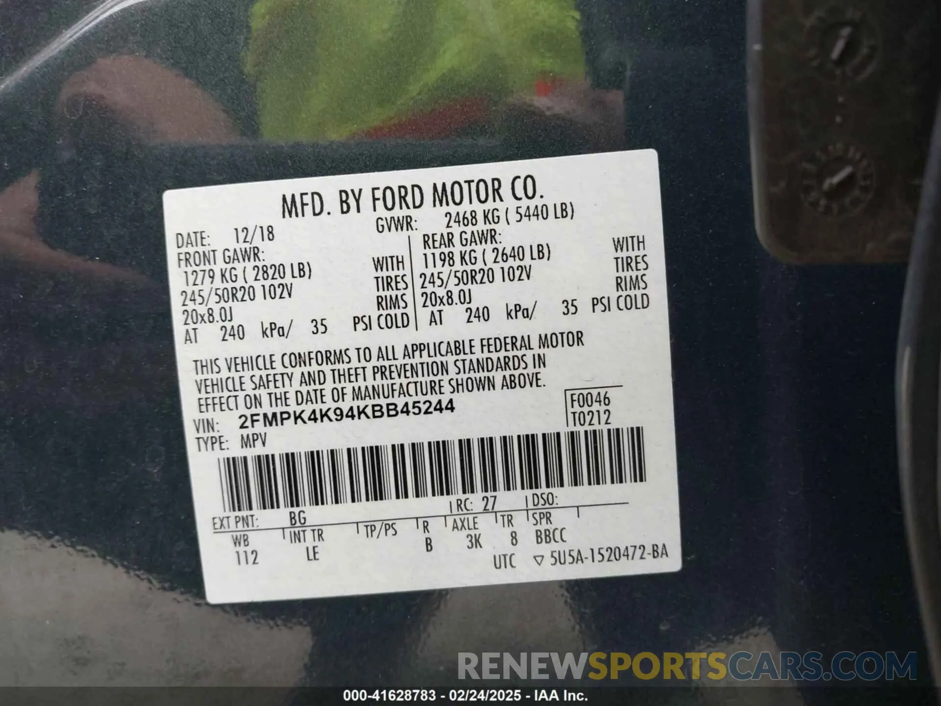 9 fotografías del automóvil dañado 2FMPK4K94KBB45244 FORD EDGE 2019