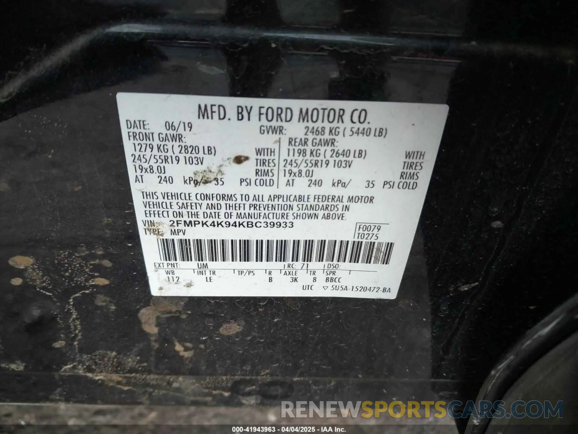 9 fotografías del automóvil dañado 2FMPK4K94KBC39933 FORD EDGE 2019