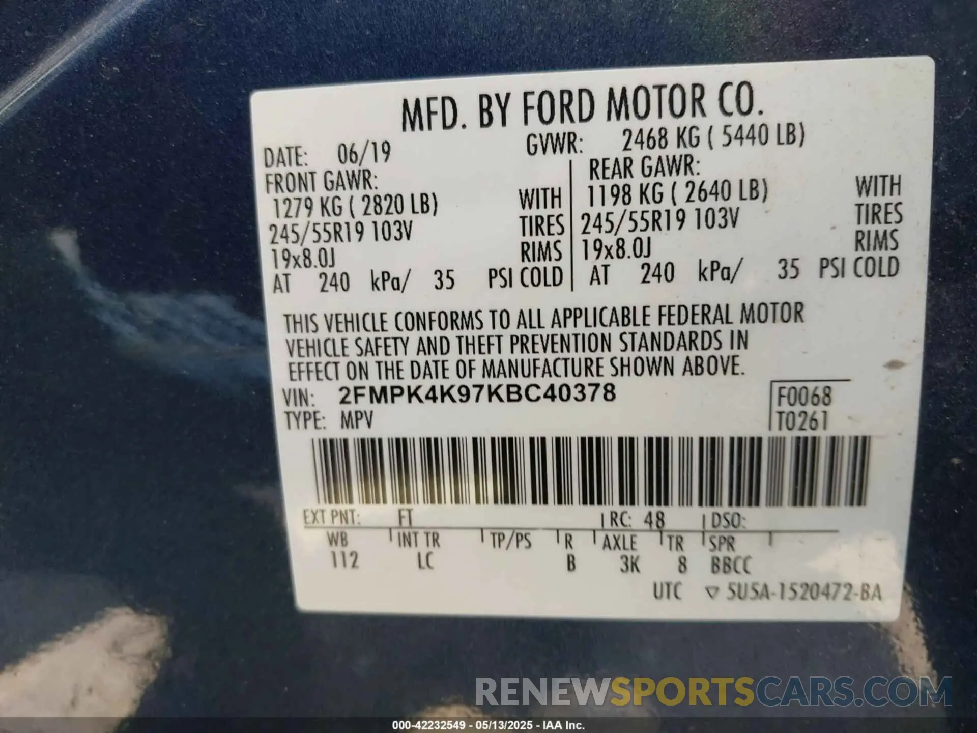9 fotografías del automóvil dañado 2FMPK4K97KBC40378 FORD EDGE 2019