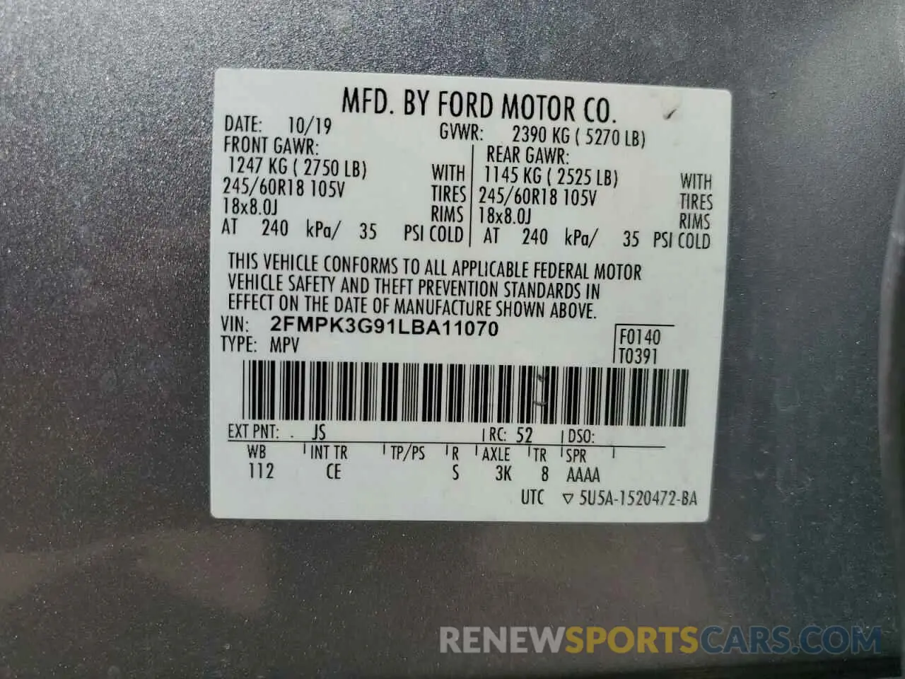 13 fotografías del automóvil dañado 2FMPK3G91LBA11070 FORD EDGE 2020