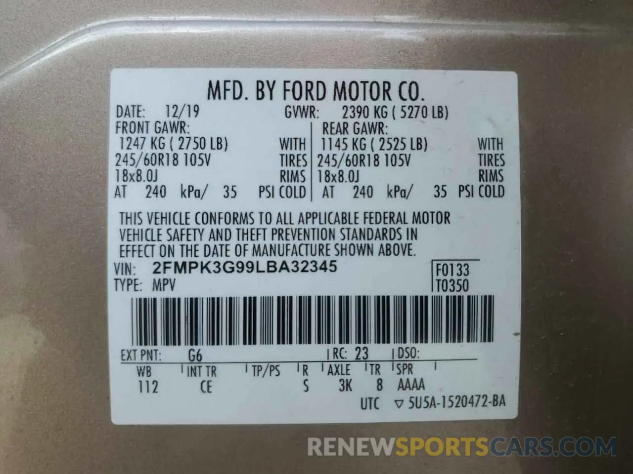 13 fotografías del automóvil dañado 2FMPK3G99LBA32345 FORD EDGE 2020