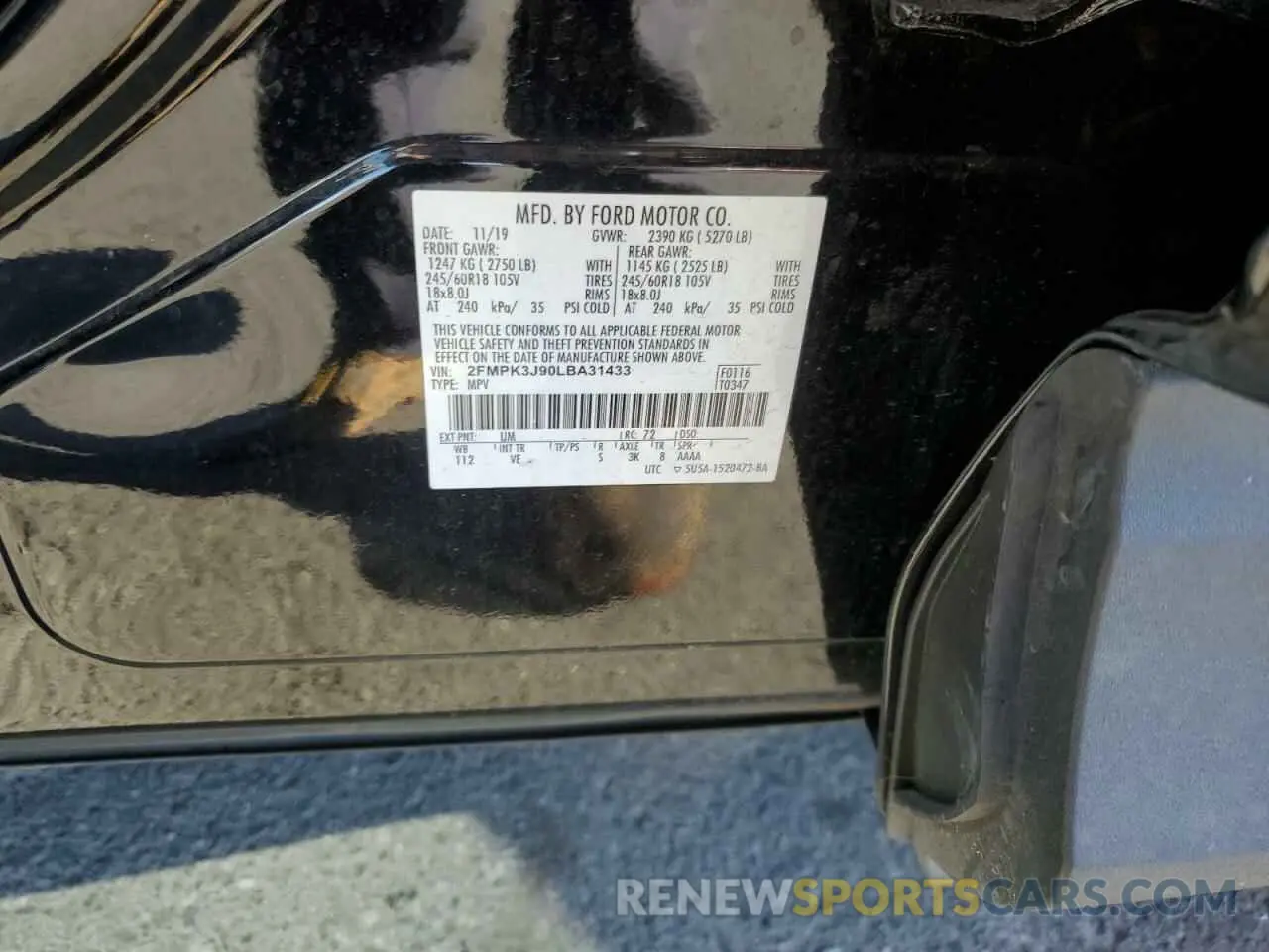 13 fotografías del automóvil dañado 2FMPK3J90LBA31433 FORD EDGE 2020