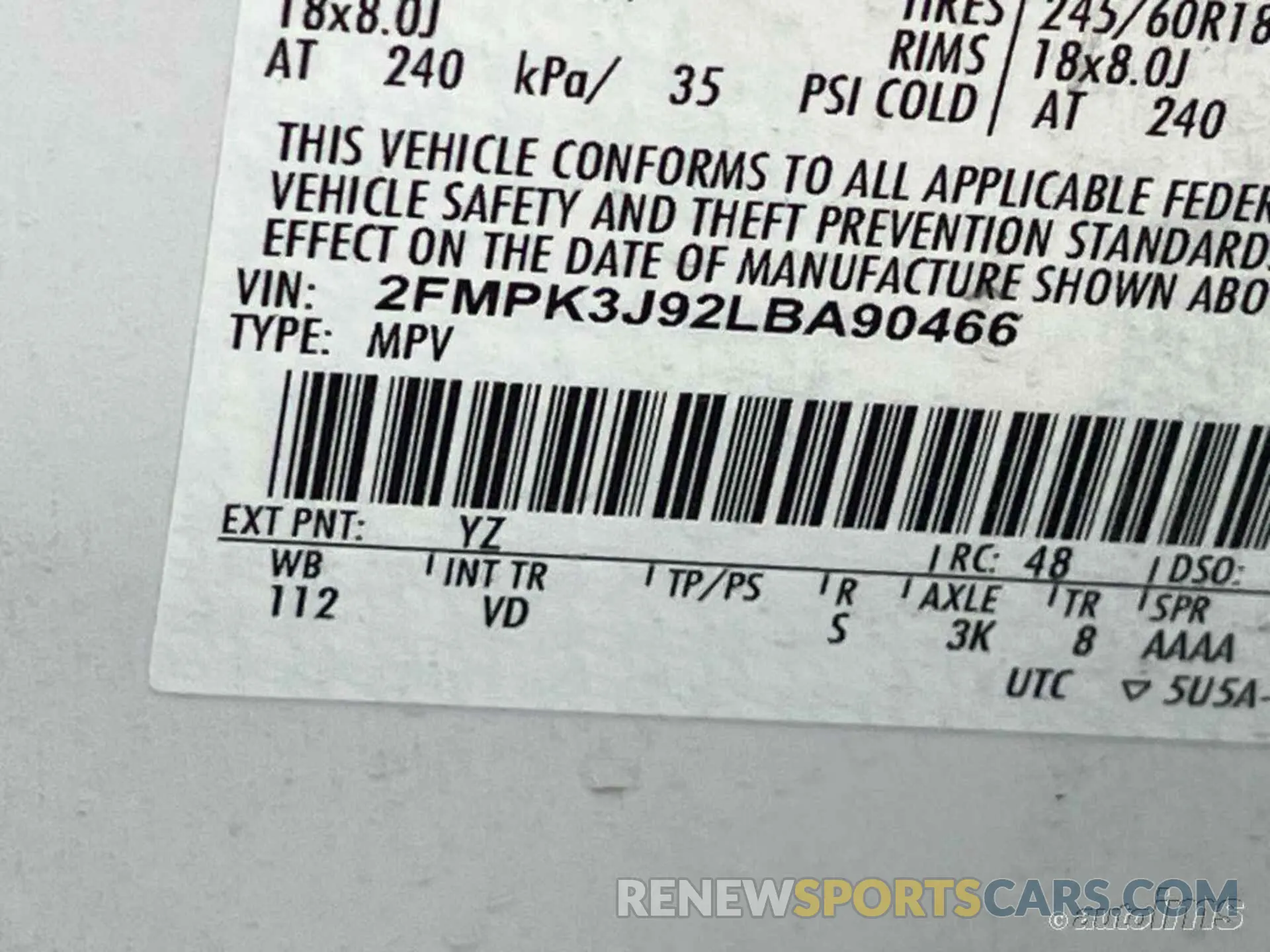 8 fotografías del automóvil dañado 2FMPK3J92LBA90466 FORD EDGE 2020