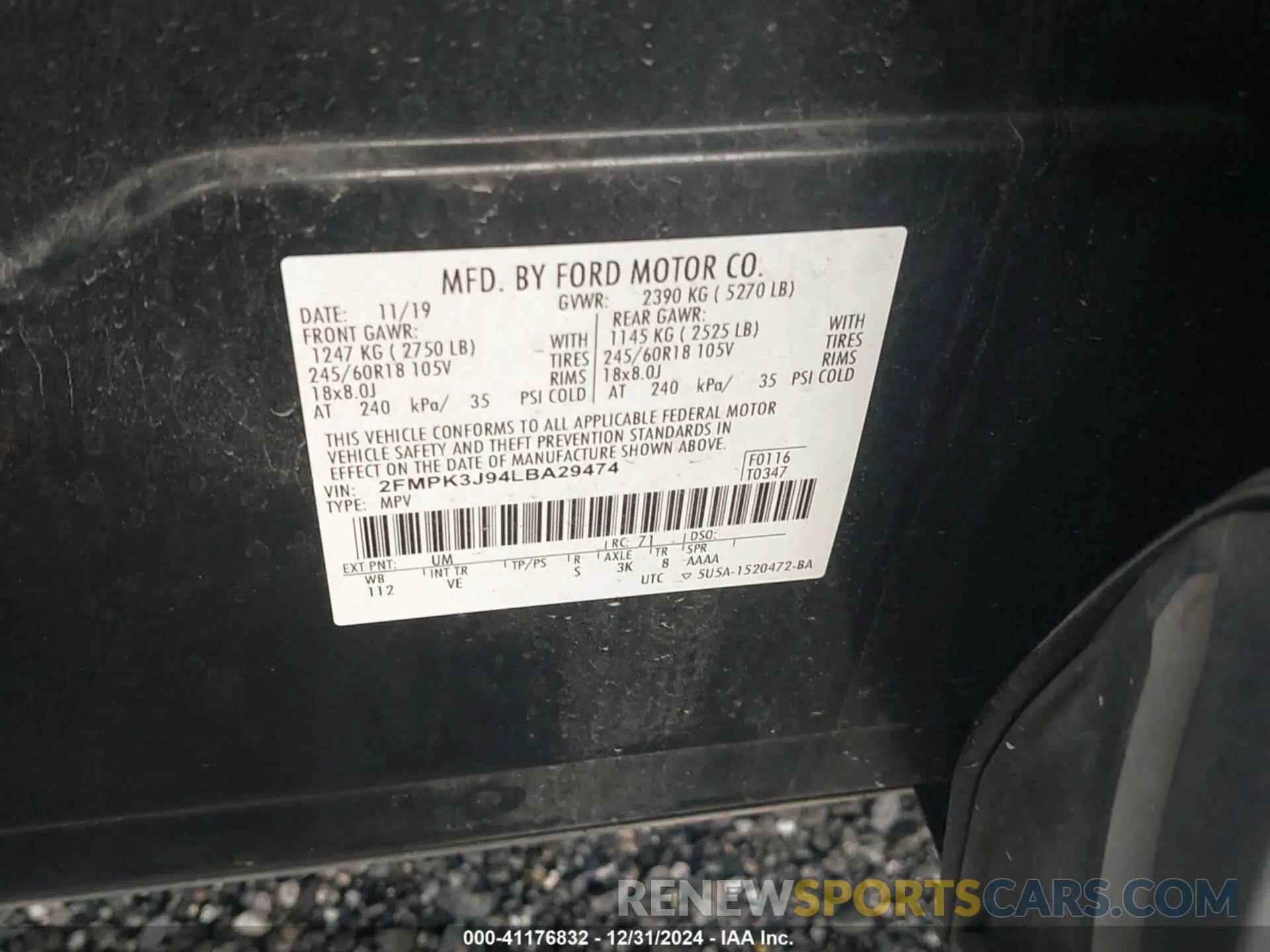 9 fotografías del automóvil dañado 2FMPK3J94LBA29474 FORD EDGE 2020