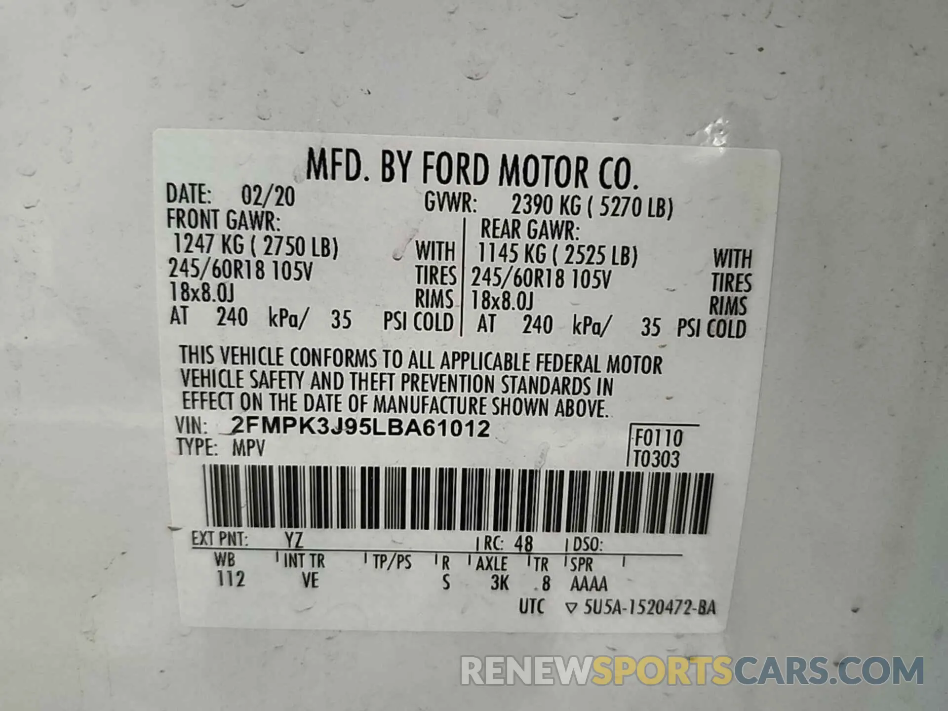 17 fotografías del automóvil dañado 2FMPK3J95LBA61012 FORD EDGE 2020