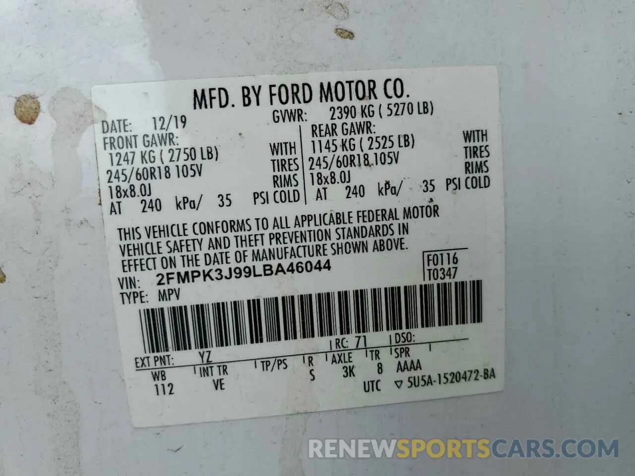 13 fotografías del automóvil dañado 2FMPK3J99LBA46044 FORD EDGE 2020