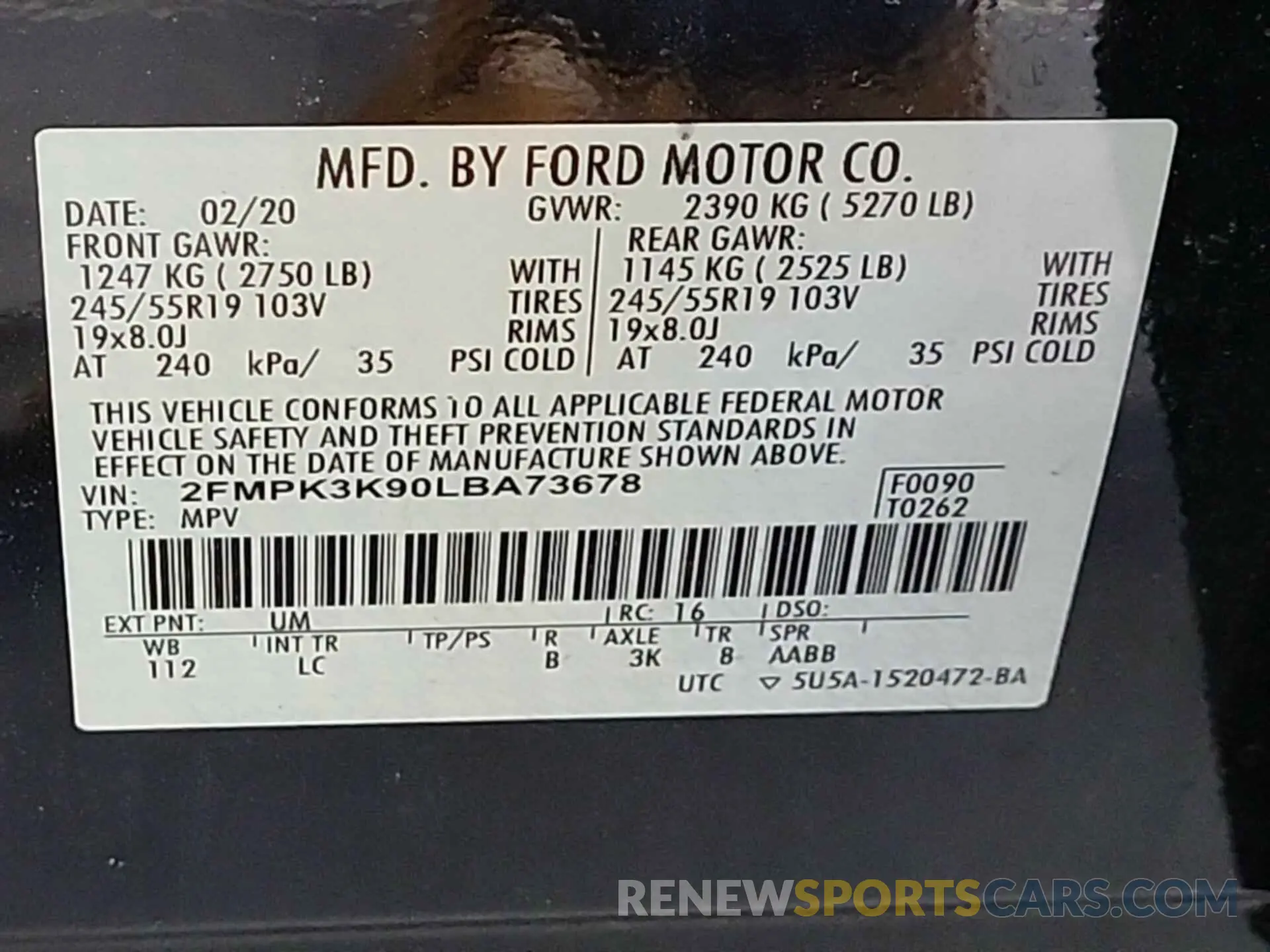 14 fotografías del automóvil dañado 2FMPK3K90LBA73678 FORD EDGE 2020