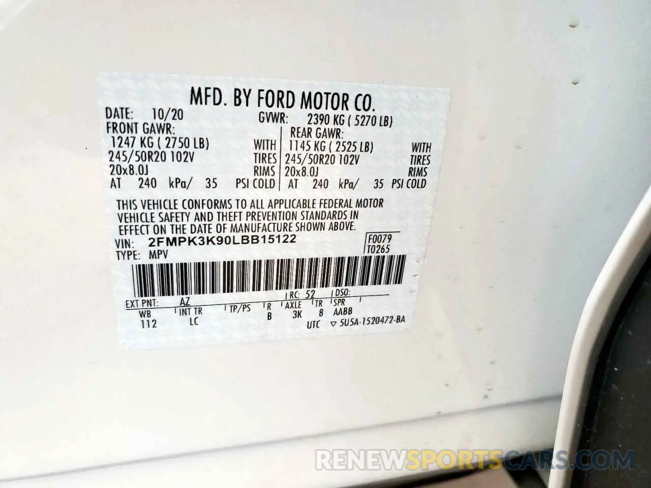 14 fotografías del automóvil dañado 2FMPK3K90LBB15122 FORD EDGE 2020