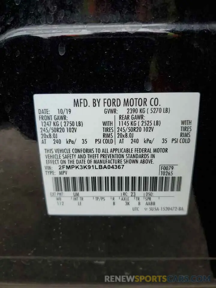 13 fotografías del automóvil dañado 2FMPK3K91LBA04367 FORD EDGE 2020