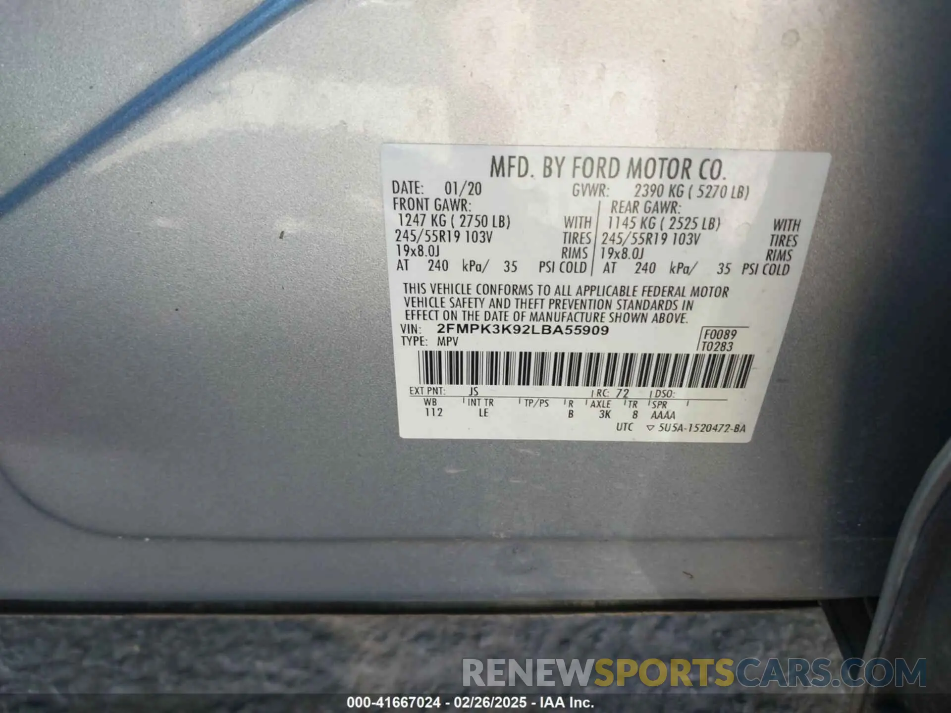 9 fotografías del automóvil dañado 2FMPK3K92LBA55909 FORD EDGE 2020