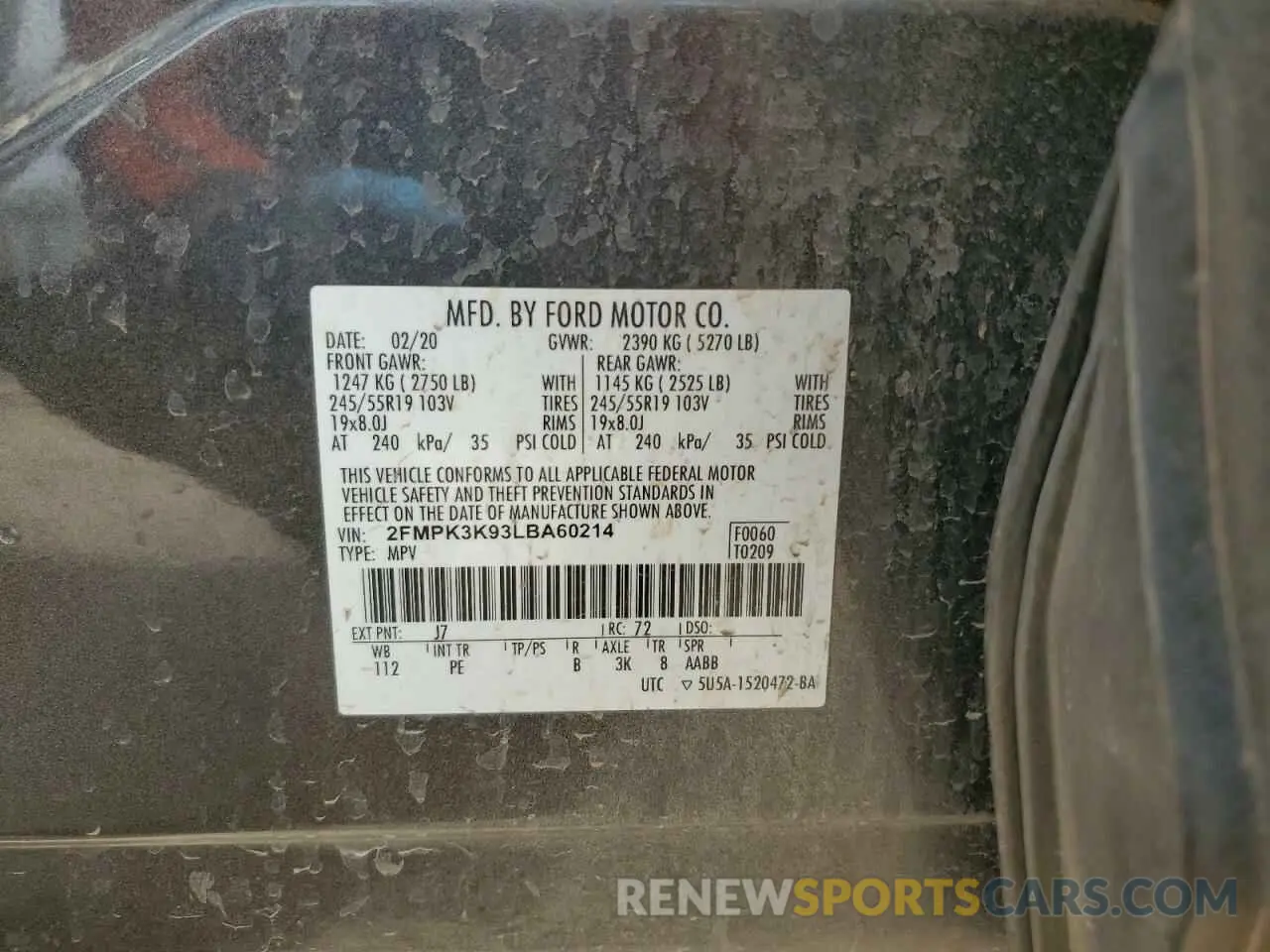 13 fotografías del automóvil dañado 2FMPK3K93LBA60214 FORD EDGE 2020