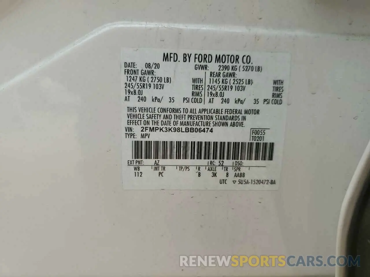 13 fotografías del automóvil dañado 2FMPK3K98LBB06474 FORD EDGE 2020