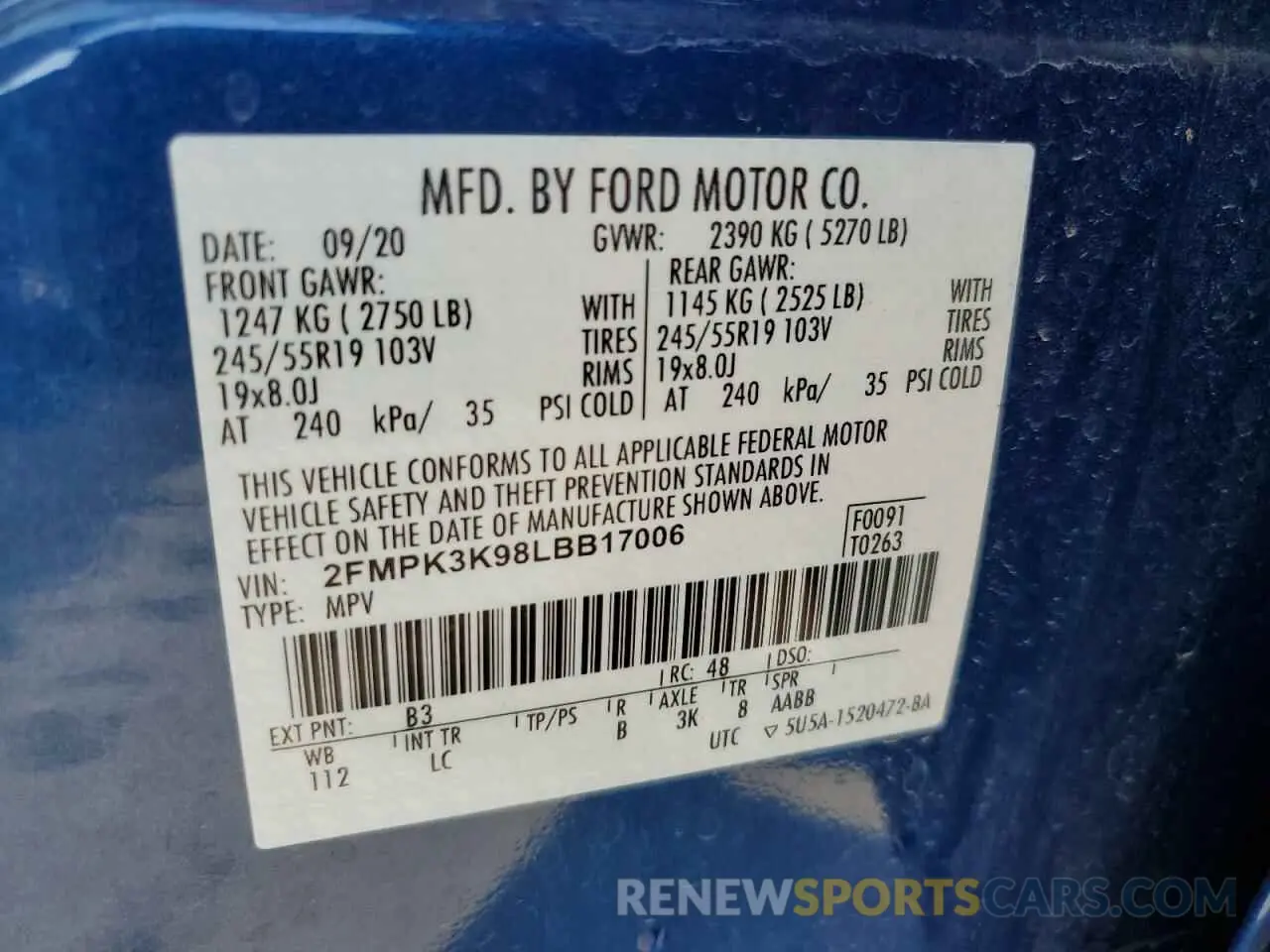 13 fotografías del automóvil dañado 2FMPK3K98LBB17006 FORD EDGE 2020