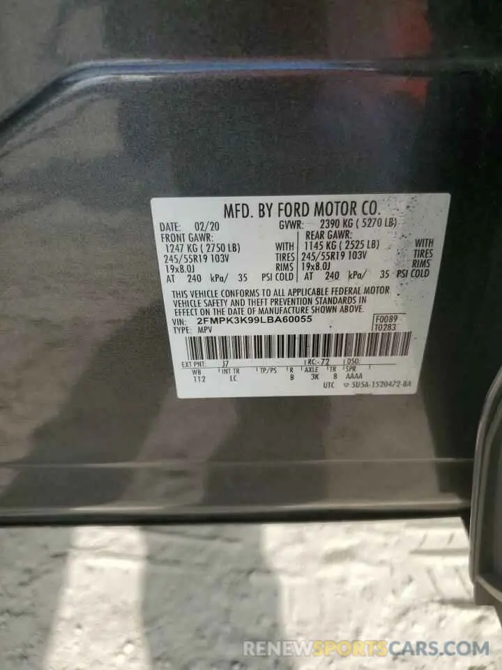 14 fotografías del automóvil dañado 2FMPK3K99LBA60055 FORD EDGE 2020