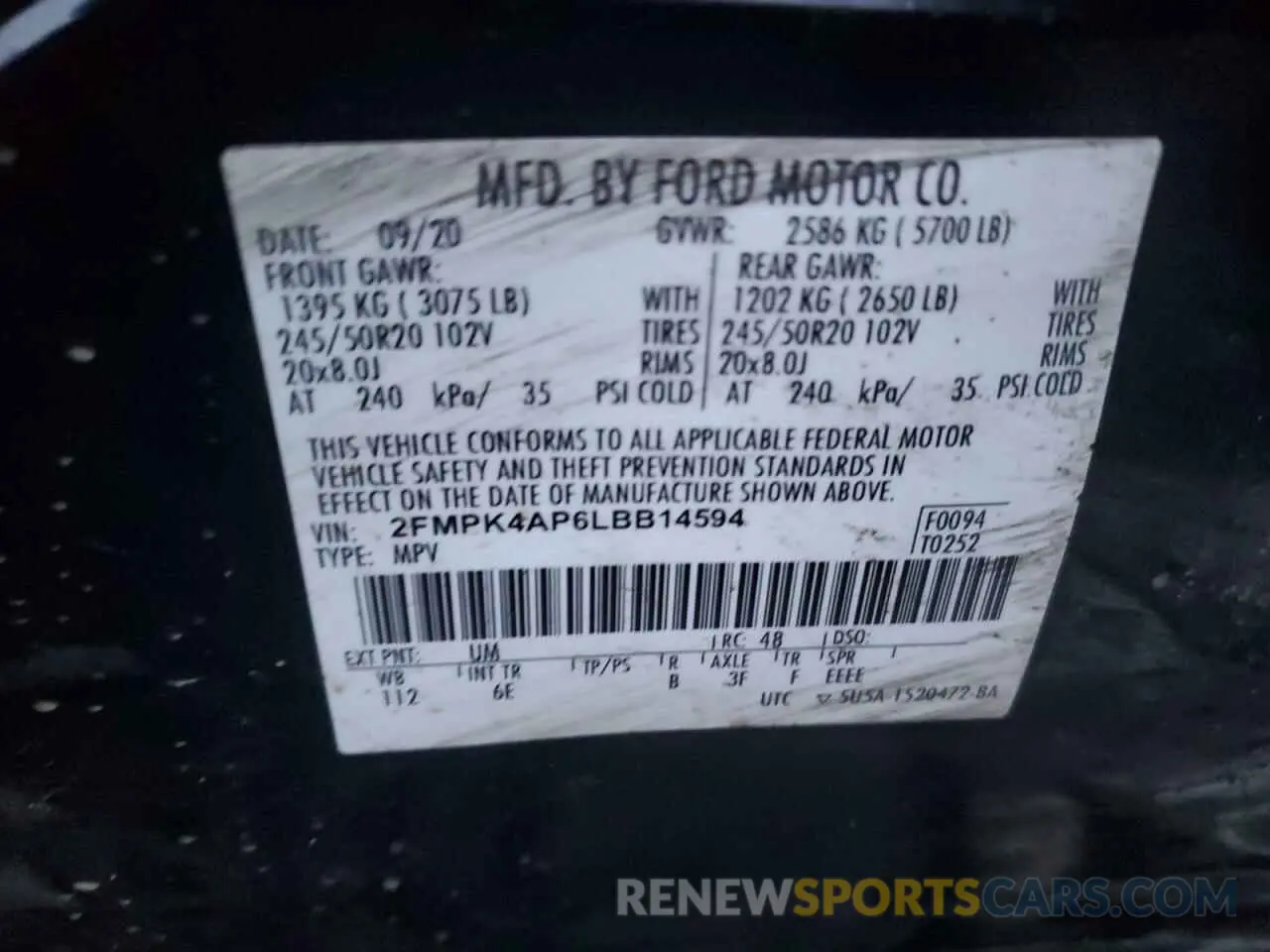 13 fotografías del automóvil dañado 2FMPK4AP6LBB14594 FORD EDGE 2020