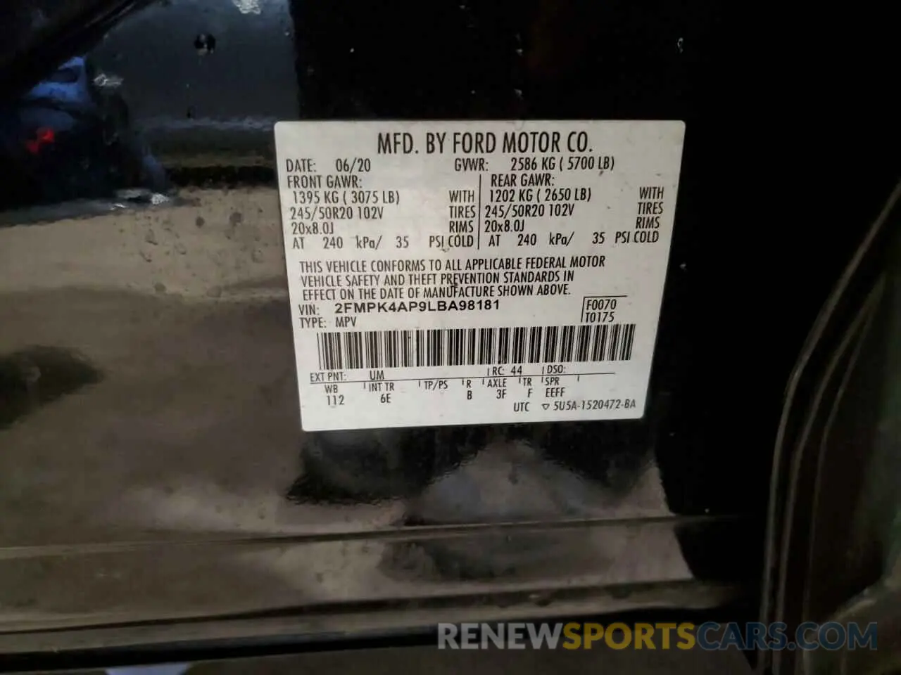 13 fotografías del automóvil dañado 2FMPK4AP9LBA98181 FORD EDGE 2020