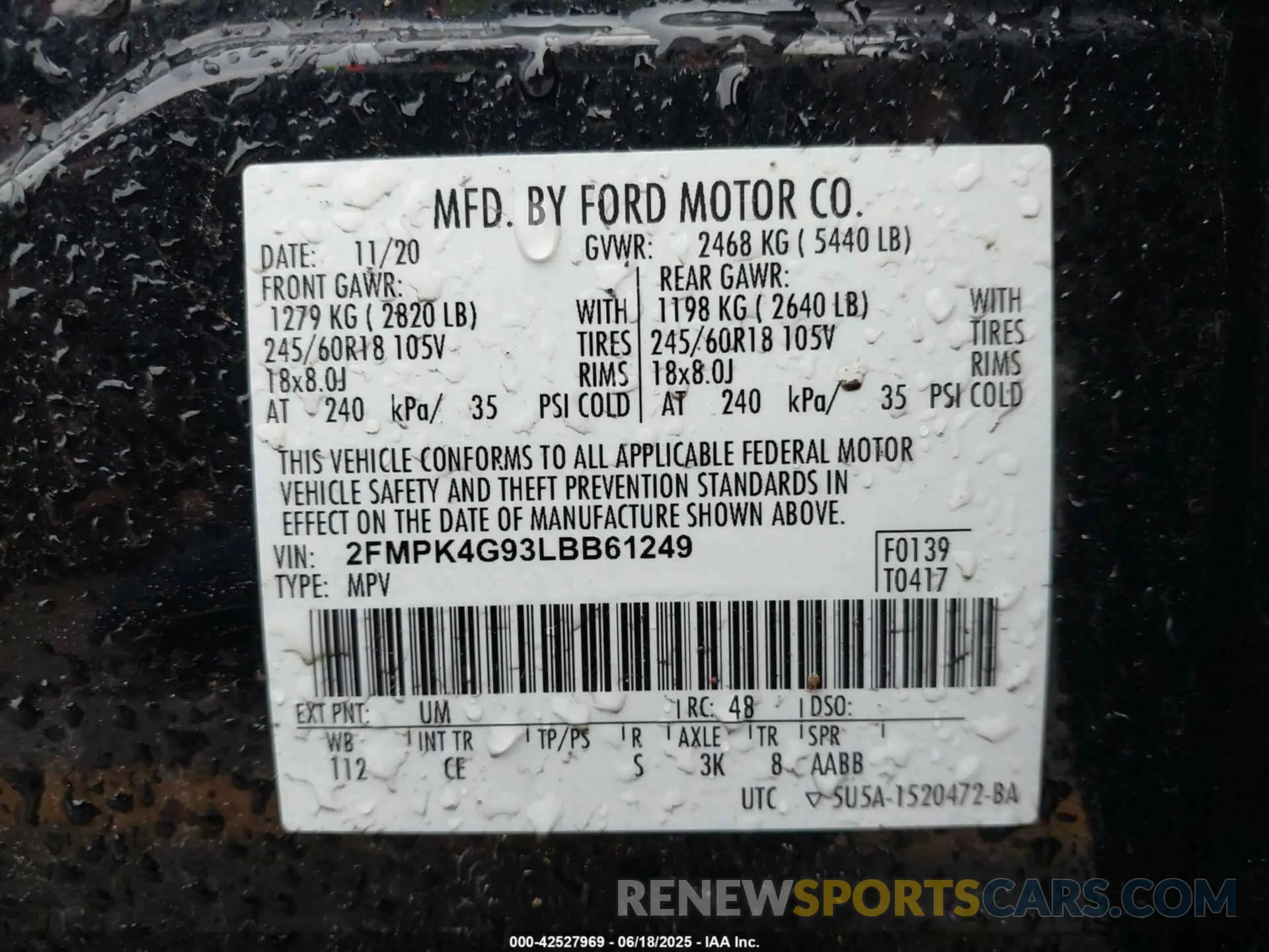 9 fotografías del automóvil dañado 2FMPK4G93LBB61249 FORD EDGE 2020