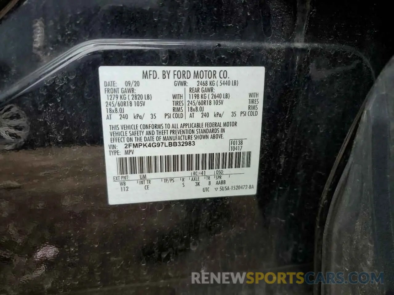 14 fotografías del automóvil dañado 2FMPK4G97LBB32983 FORD EDGE 2020
