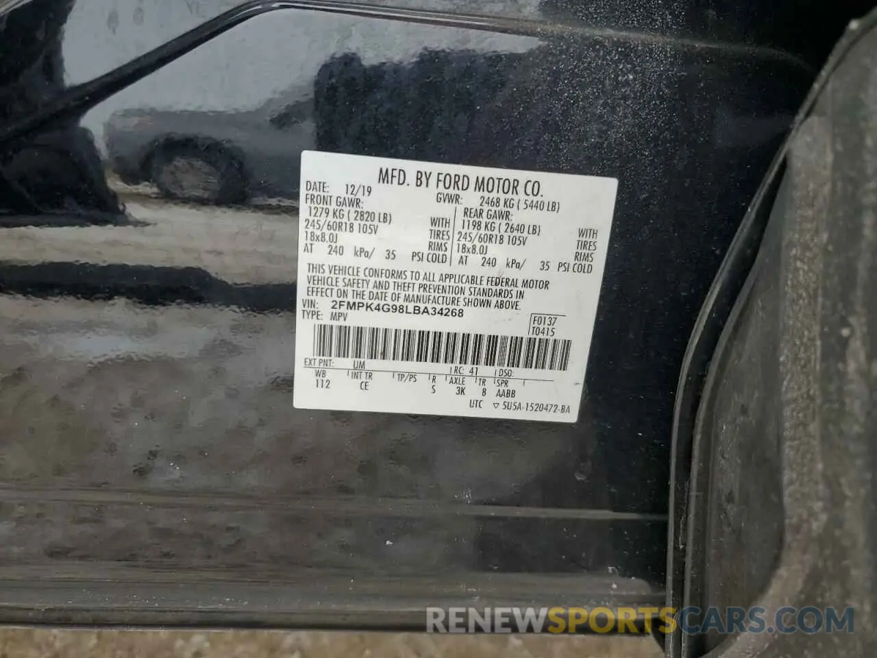 13 fotografías del automóvil dañado 2FMPK4G98LBA34268 FORD EDGE 2020