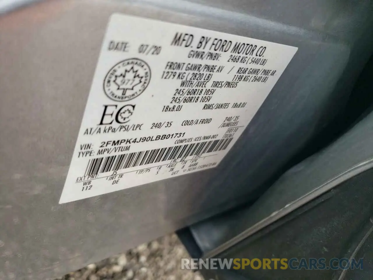 13 fotografías del automóvil dañado 2FMPK4J90LBB01731 FORD EDGE 2020