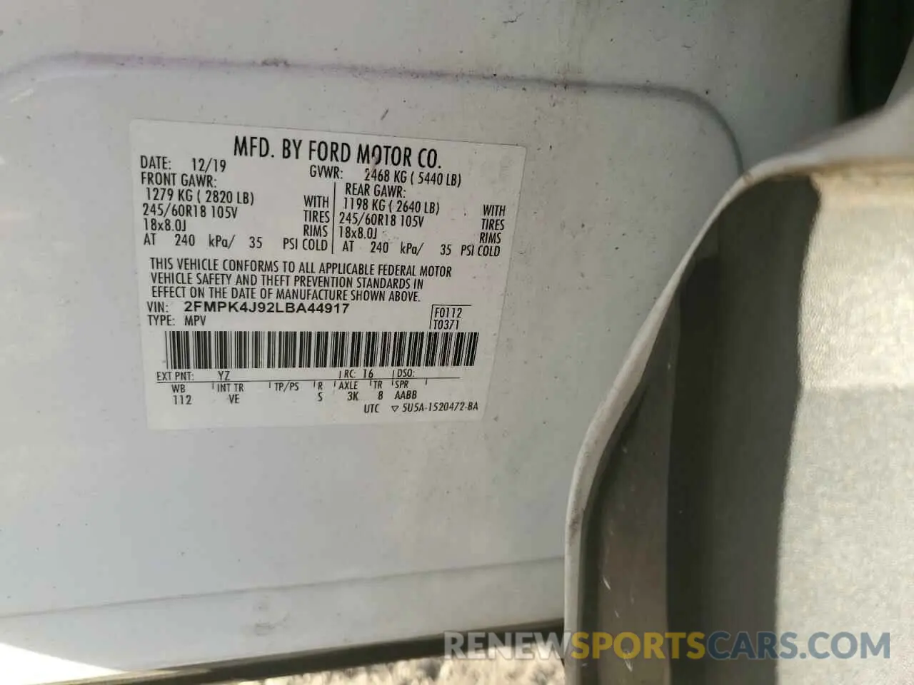 14 fotografías del automóvil dañado 2FMPK4J92LBA44917 FORD EDGE 2020