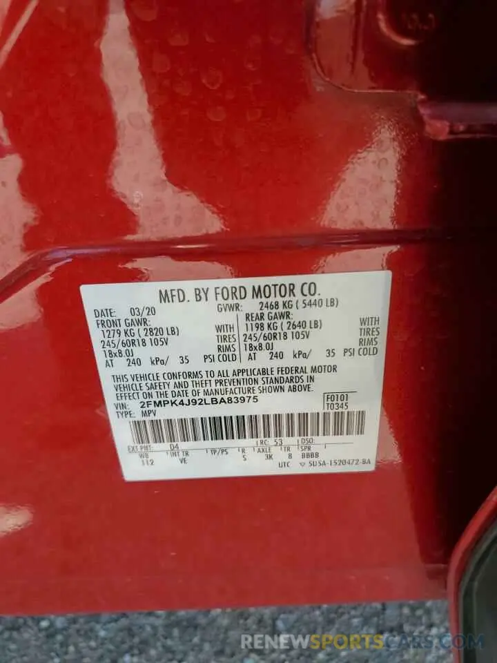 13 fotografías del automóvil dañado 2FMPK4J92LBA83975 FORD EDGE 2020