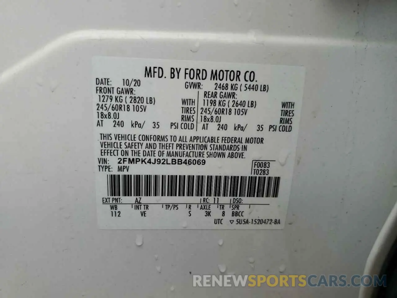 13 fotografías del automóvil dañado 2FMPK4J92LBB46069 FORD EDGE 2020