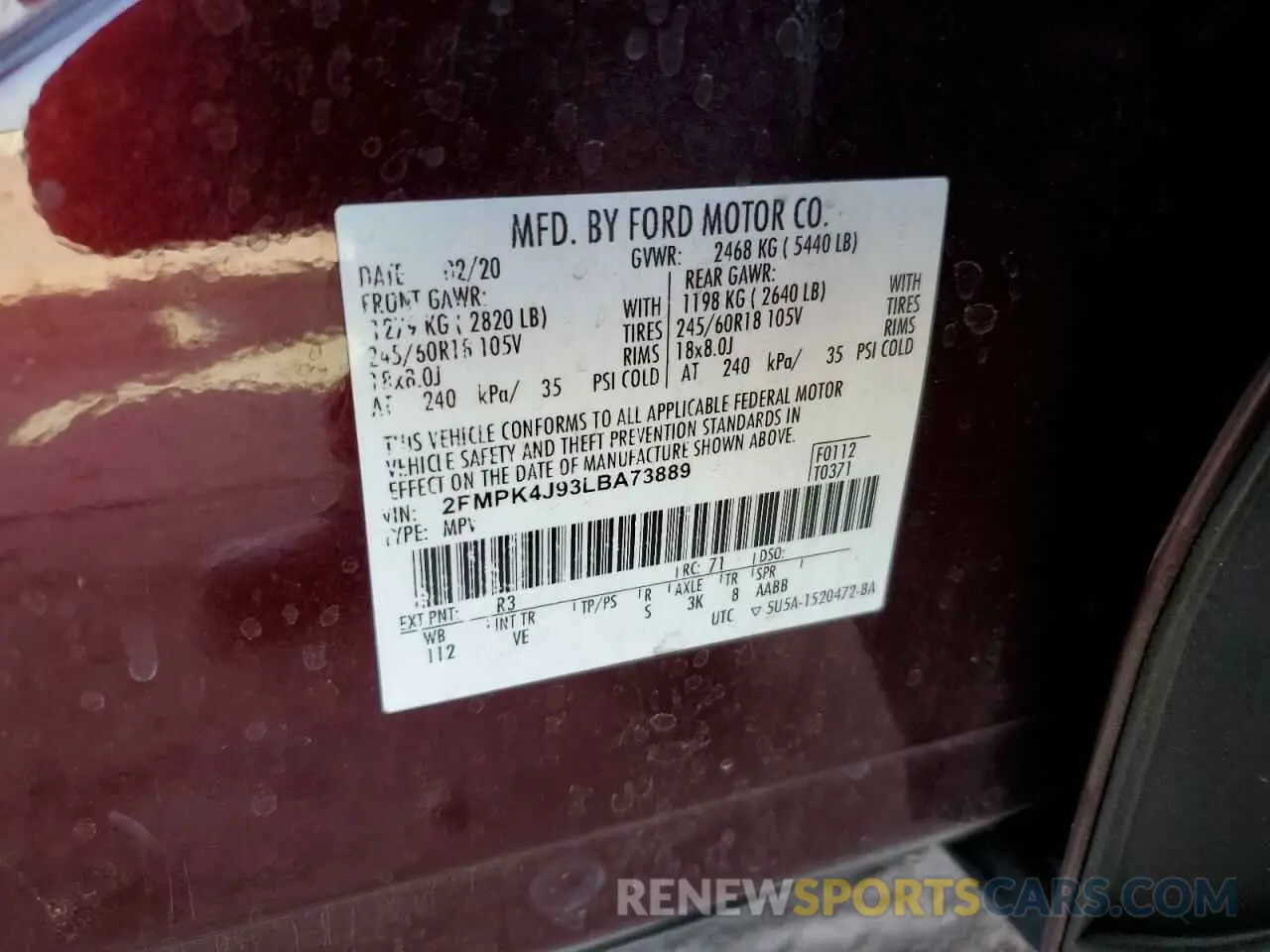 13 fotografías del automóvil dañado 2FMPK4J93LBA73889 FORD EDGE 2020