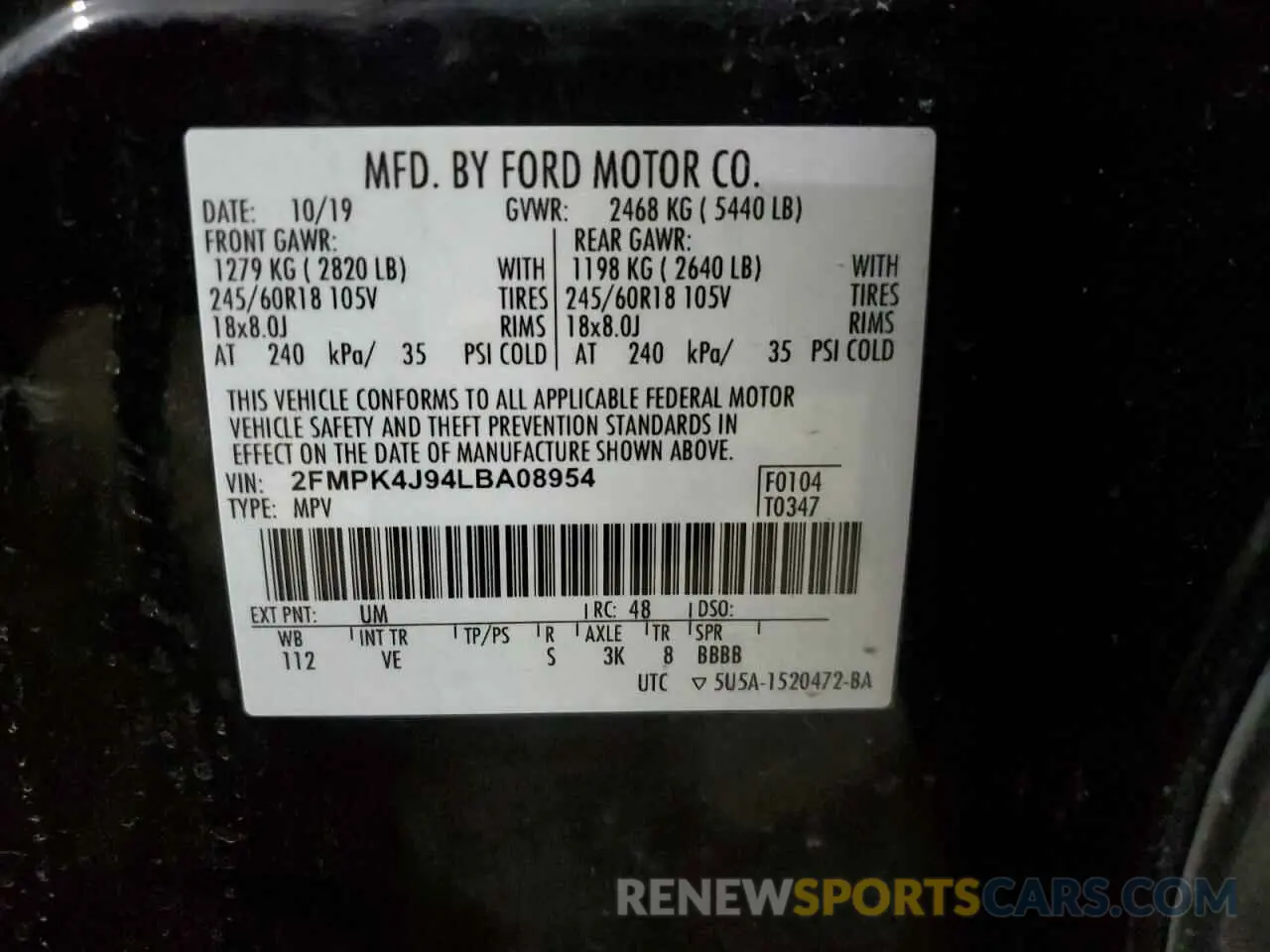 13 fotografías del automóvil dañado 2FMPK4J94LBA08954 FORD EDGE 2020