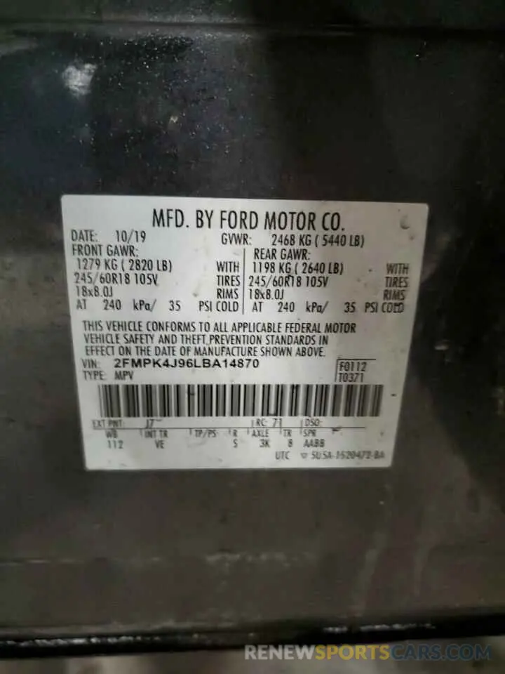 15 fotografías del automóvil dañado 2FMPK4J96LBA14870 FORD EDGE 2020
