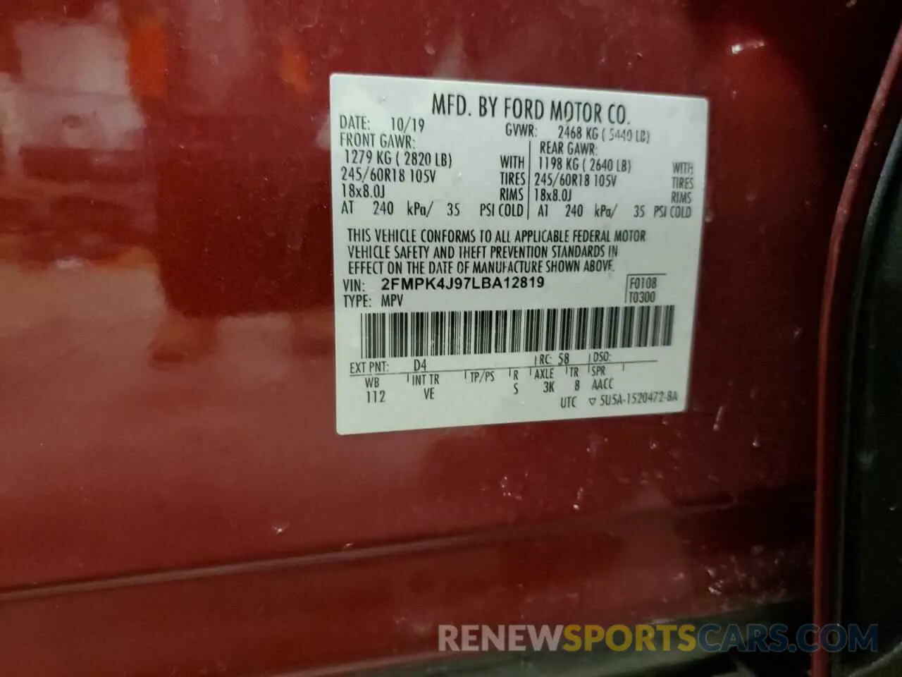 16 fotografías del automóvil dañado 2FMPK4J97LBA12819 FORD EDGE 2020