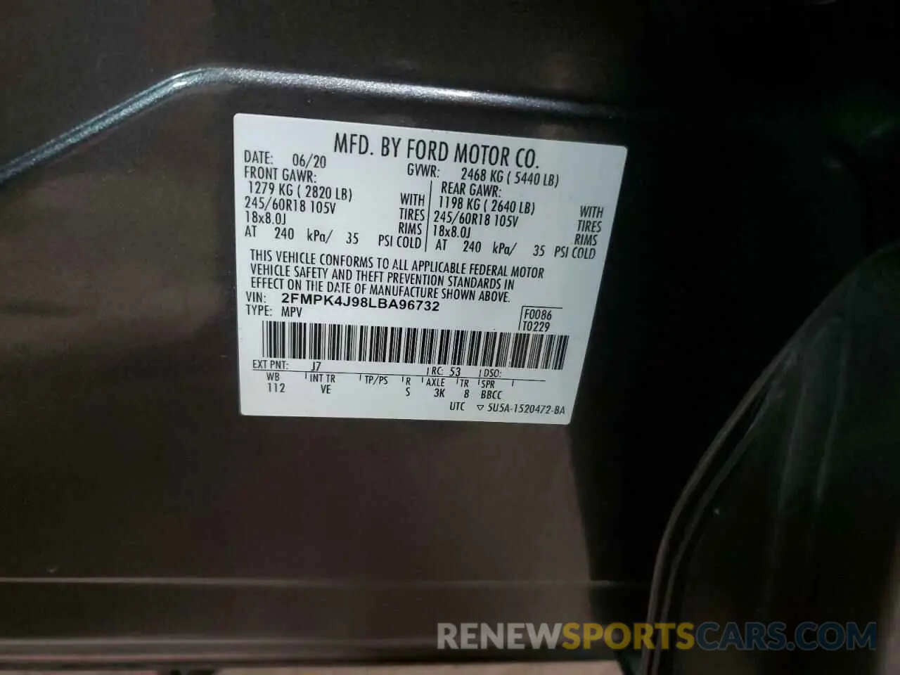 13 fotografías del automóvil dañado 2FMPK4J98LBA96732 FORD EDGE 2020