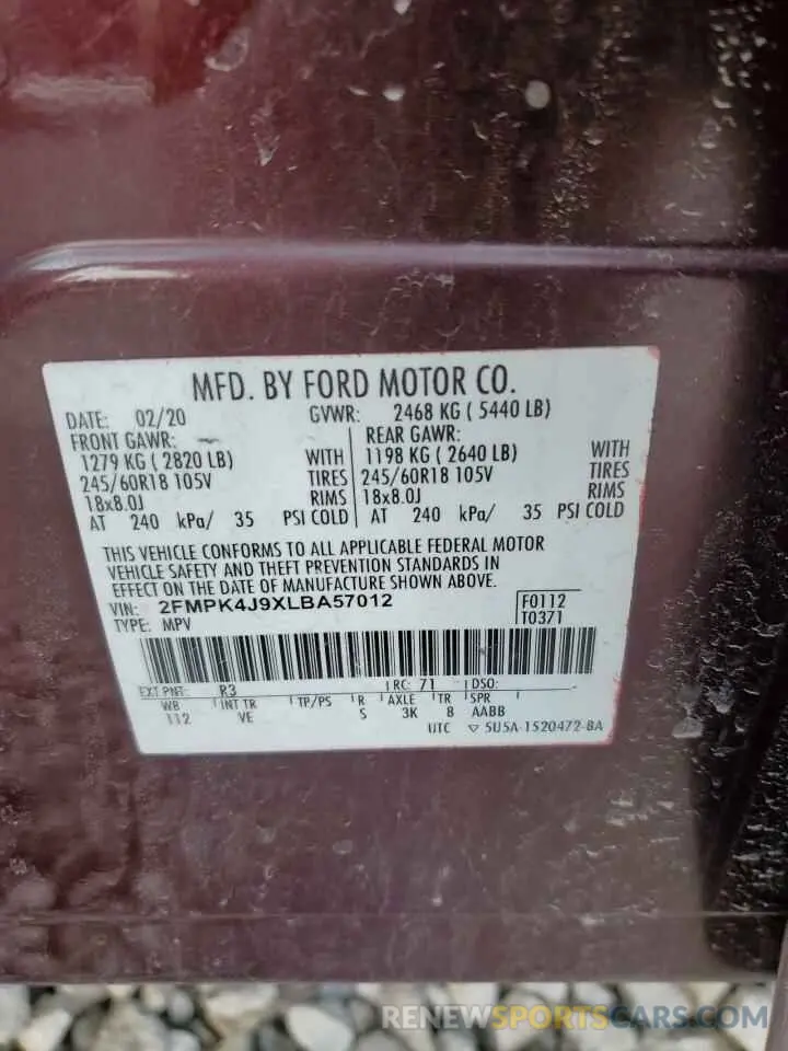 13 fotografías del automóvil dañado 2FMPK4J9XLBA57012 FORD EDGE 2020