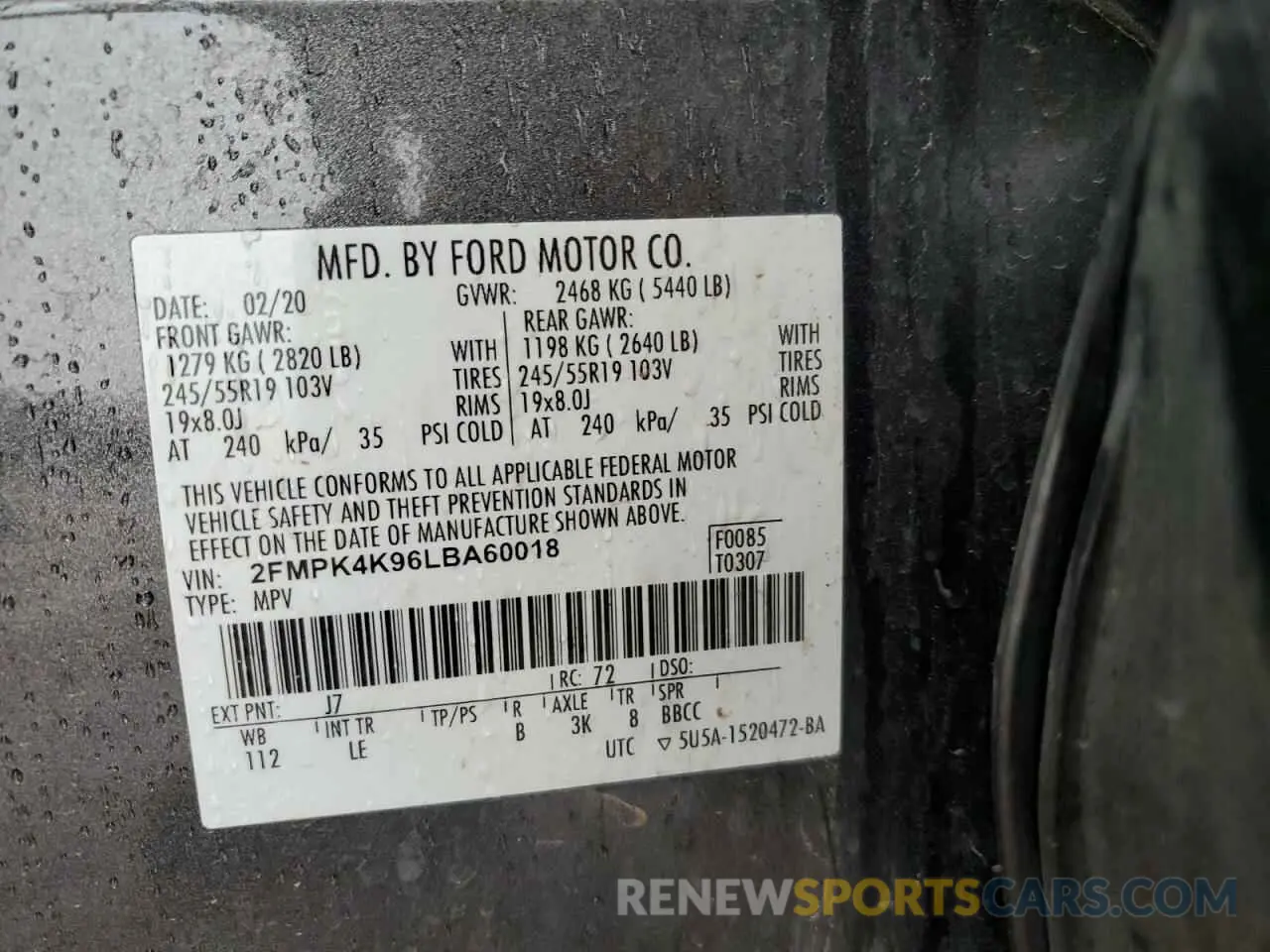 14 fotografías del automóvil dañado 2FMPK4K96LBA60018 FORD EDGE 2020