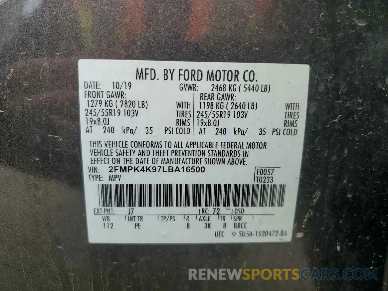 14 fotografías del automóvil dañado 2FMPK4K97LBA16500 FORD EDGE 2020