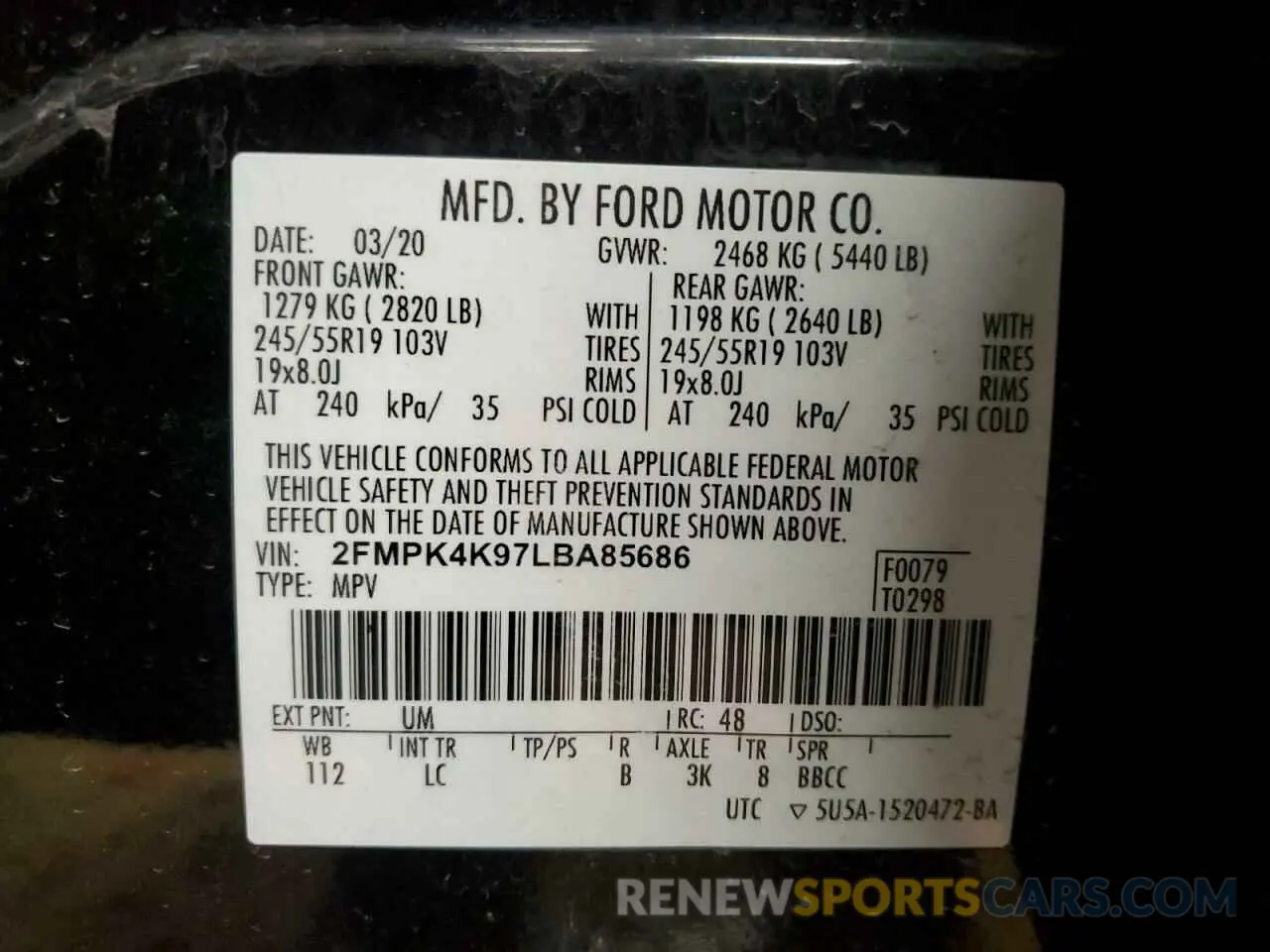 13 fotografías del automóvil dañado 2FMPK4K97LBA85686 FORD EDGE 2020