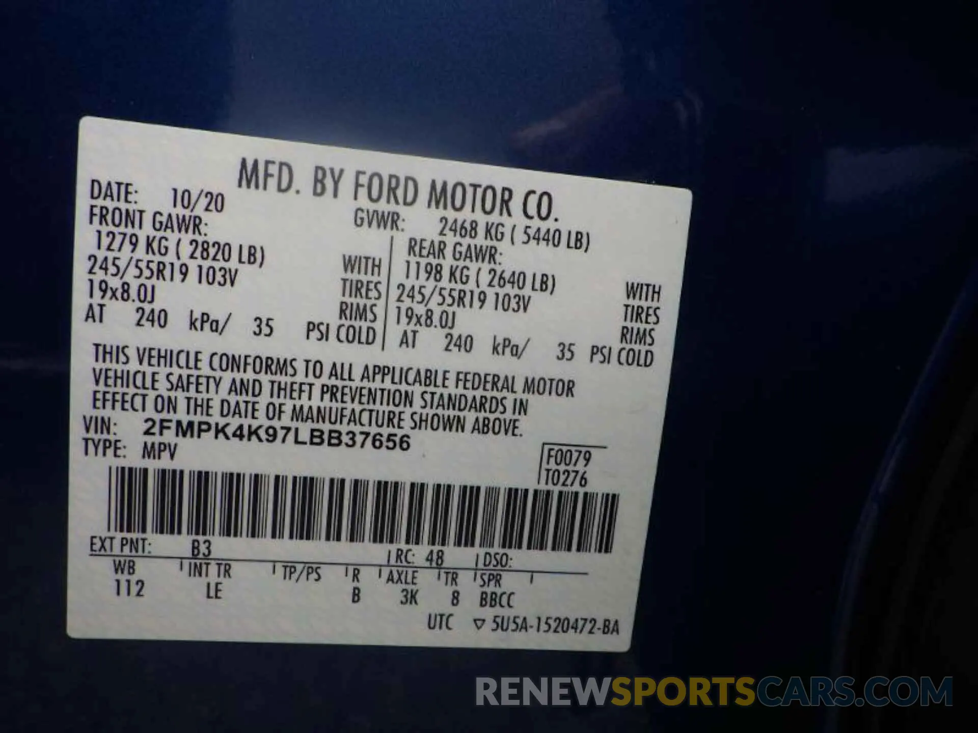 9 fotografías del automóvil dañado 2FMPK4K97LBB37656 FORD EDGE 2020