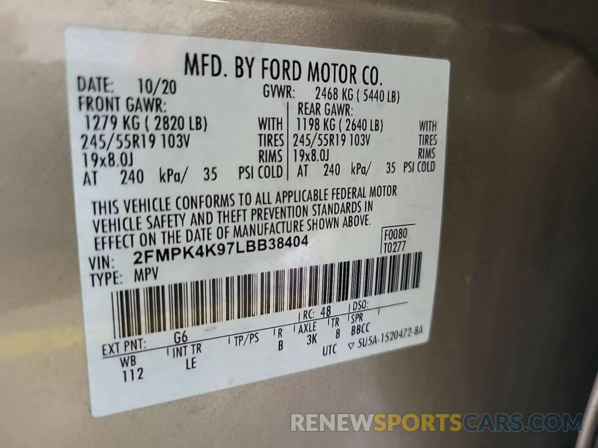 24 fotografías del automóvil dañado 2FMPK4K97LBB38404 FORD EDGE 2020