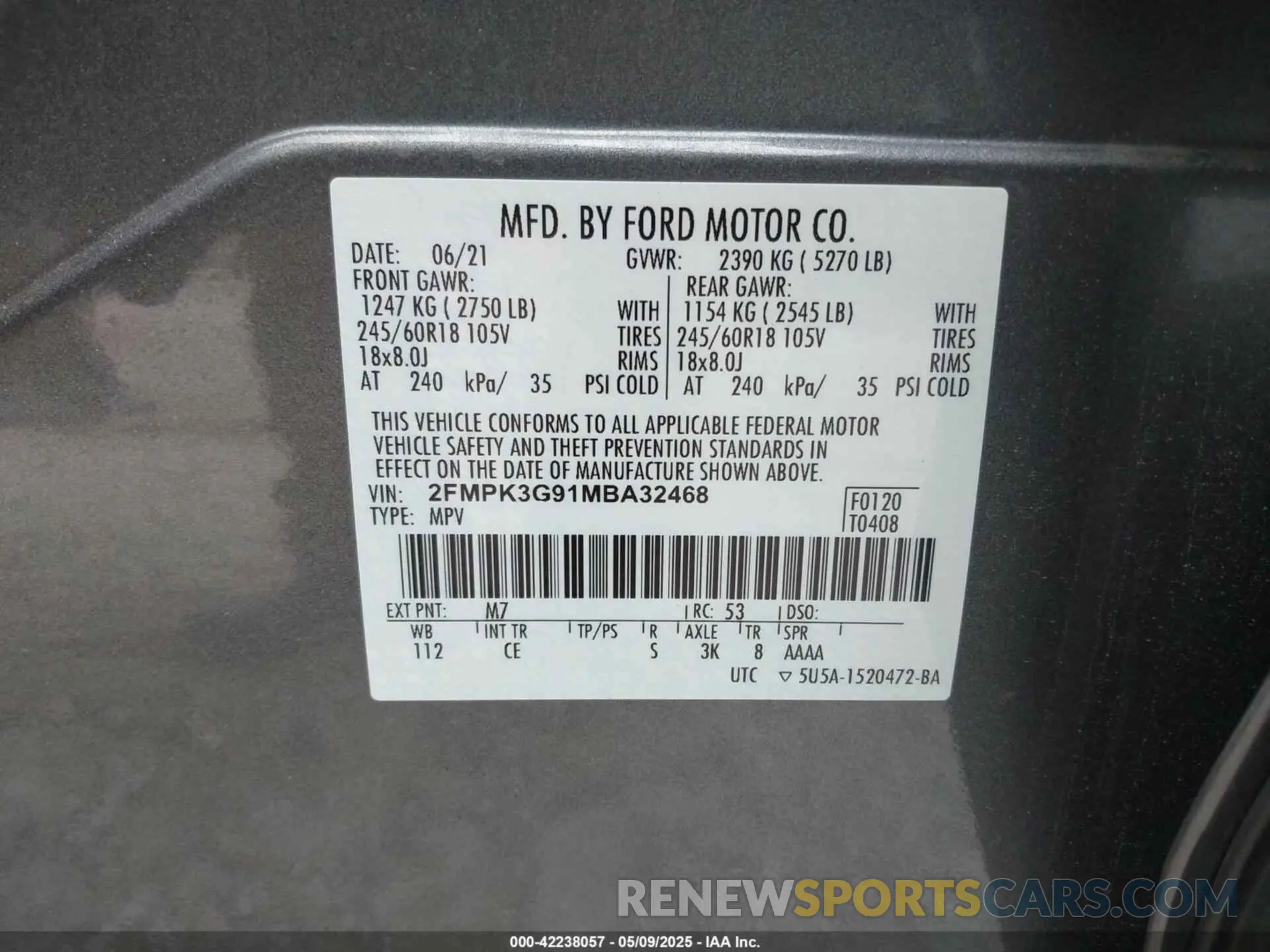 9 fotografías del automóvil dañado 2FMPK3G91MBA32468 FORD EDGE 2021