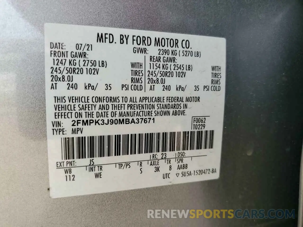 13 fotografías del automóvil dañado 2FMPK3J90MBA37671 FORD EDGE 2021