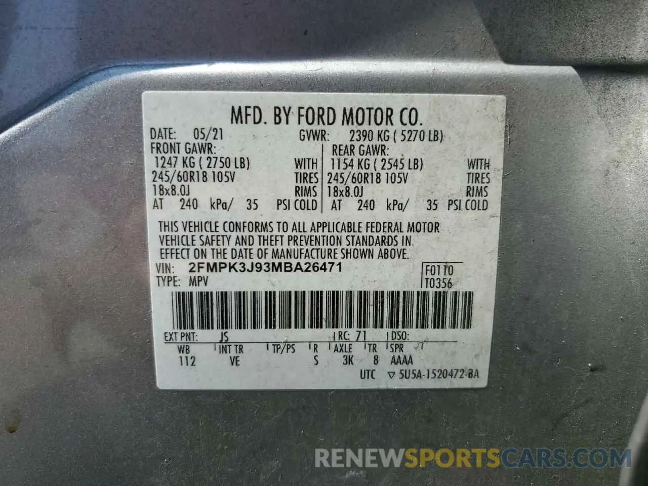 14 fotografías del automóvil dañado 2FMPK3J93MBA26471 FORD EDGE 2021