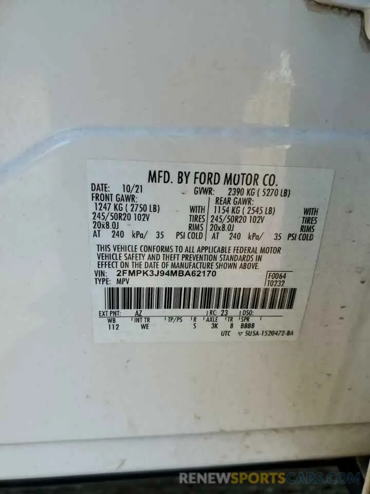 14 fotografías del automóvil dañado 2FMPK3J94MBA62170 FORD EDGE 2021