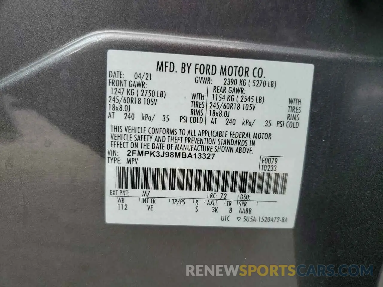 16 fotografías del automóvil dañado 2FMPK3J98MBA13327 FORD EDGE 2021