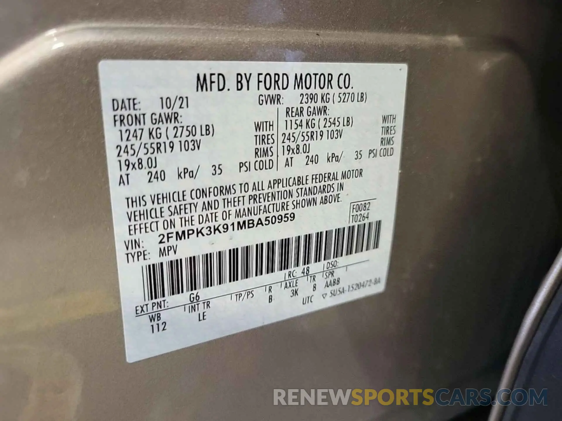10 fotografías del automóvil dañado 2FMPK3K91MBA50959 FORD EDGE 2021