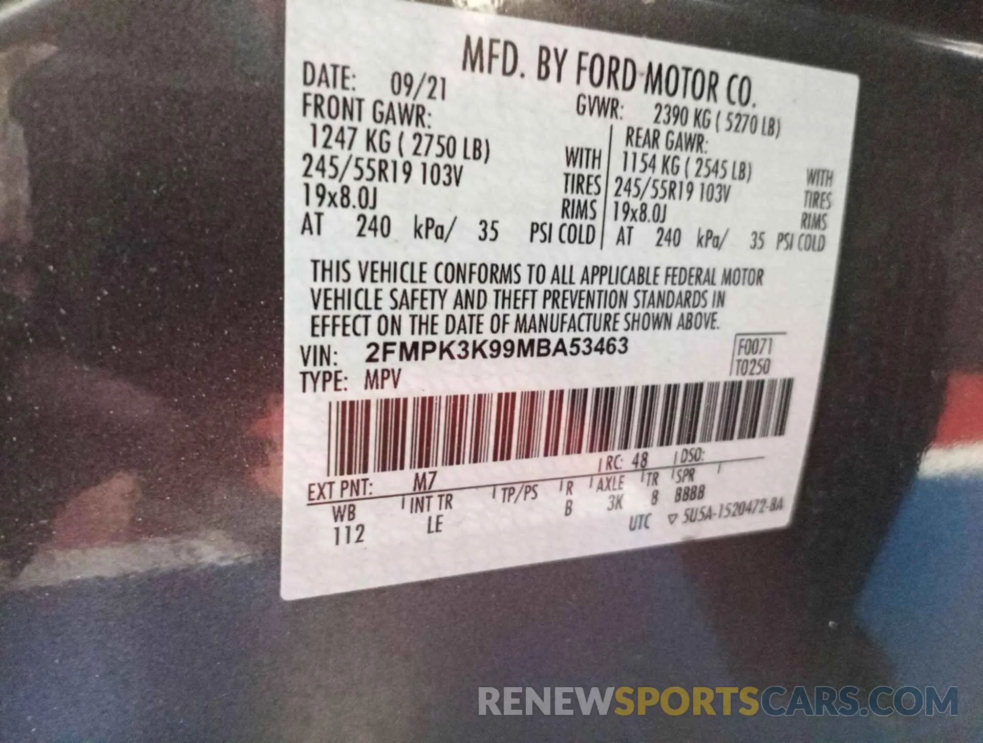 11 fotografías del automóvil dañado 2FMPK3K99MBA53463 FORD EDGE 2021