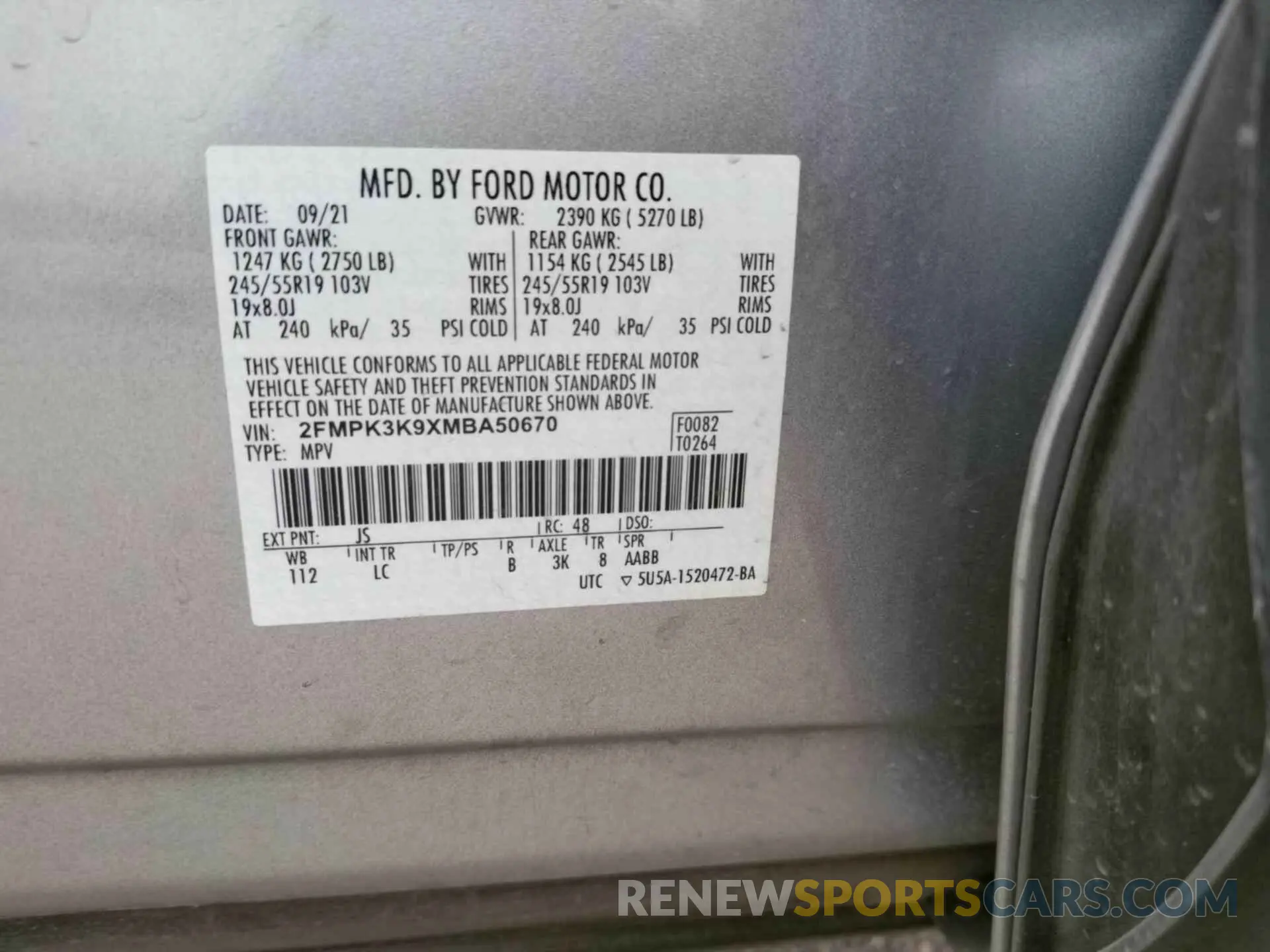 4 fotografías del automóvil dañado 2FMPK3K9XMBA50670 FORD EDGE 2021