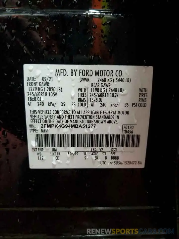 14 fotografías del automóvil dañado 2FMPK4G94MBA51277 FORD EDGE 2021